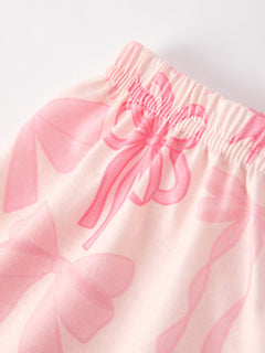 Girls Pink Bow Print Pajamas Set