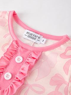 Girls Pink Bow Print Pajamas Set