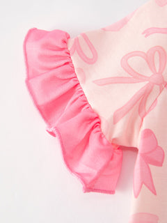 Girls Pink Bow Print Pajamas Set