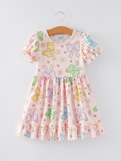Colorful Bow Print Ruffles Girls Dress