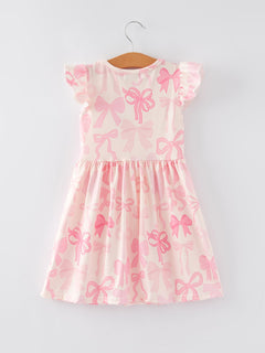 Bow Print Flying Sleeve Girls Dress