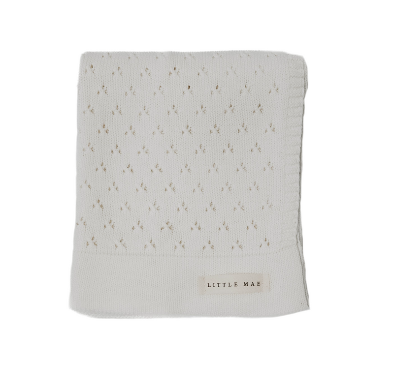 Vanilla White Pointelle Knit Blanket