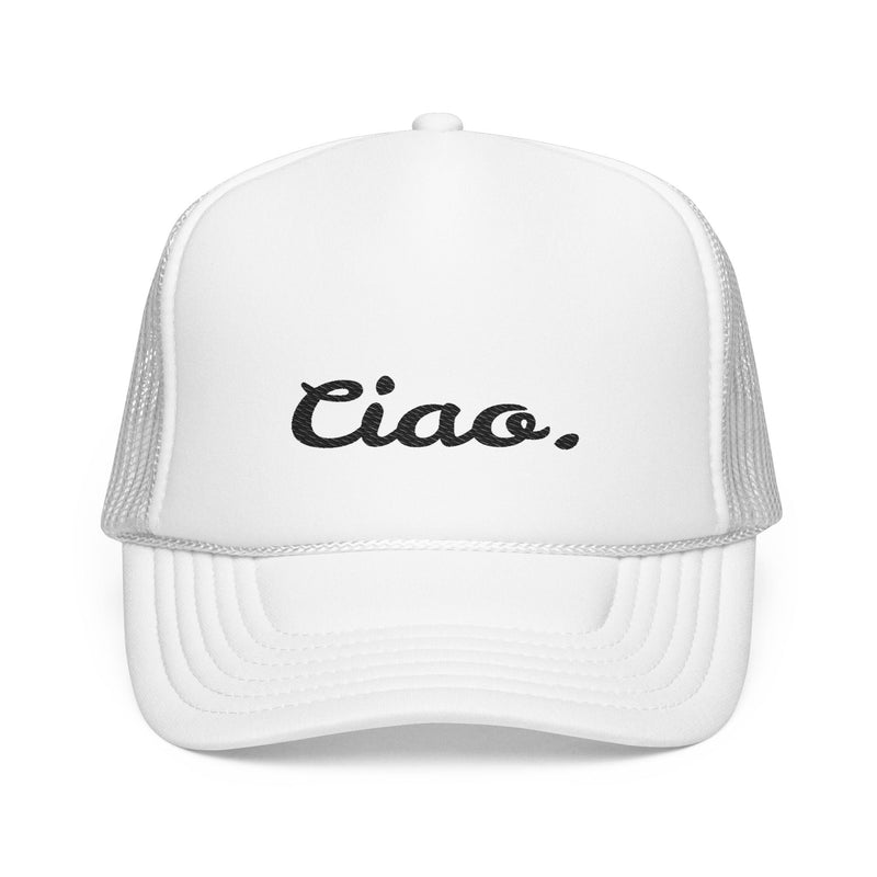 Ciao in Black Embroidered Foam Trucker Otto Hat - Summer Vibe Accessory