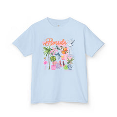 Bee Sunny Florida Floral Girls Short Sleeve Heavy Cotton Gildan Youth Hive Tee