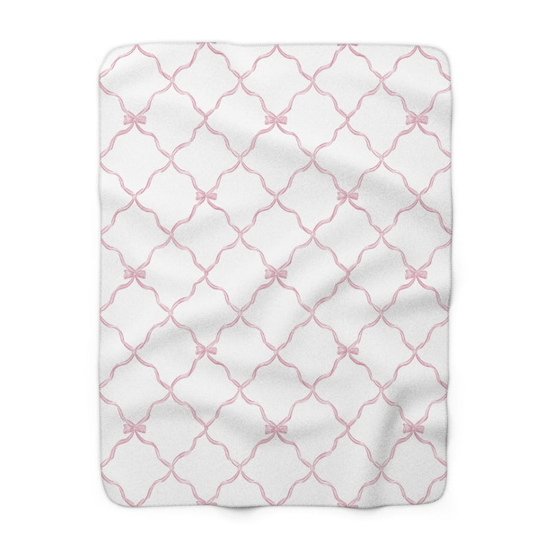 Three Bees Trellis Bow Cozy Sherpa Fleece Blanket - Pink