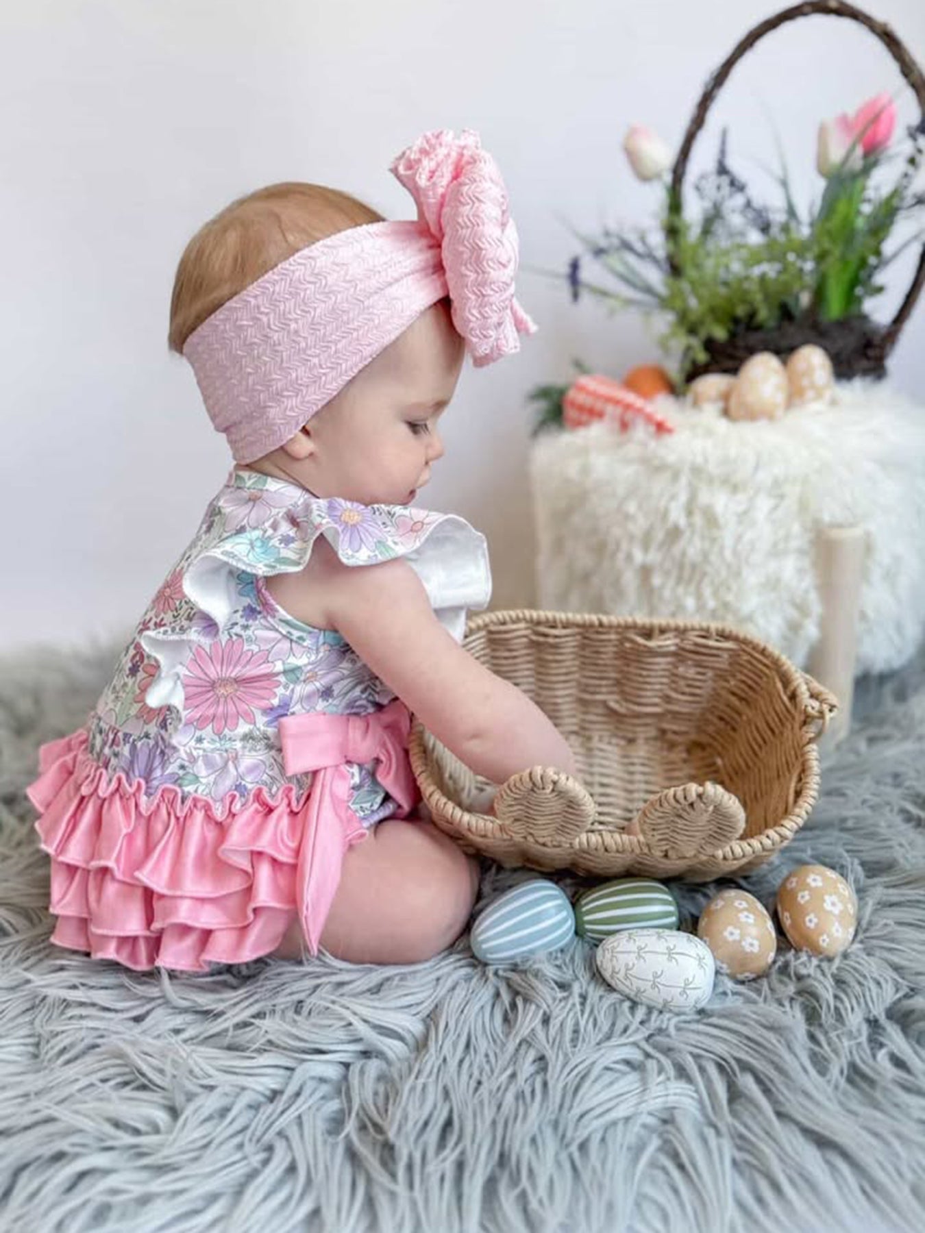 Girls Pink Floral Sleeveless Baby Girls Romper