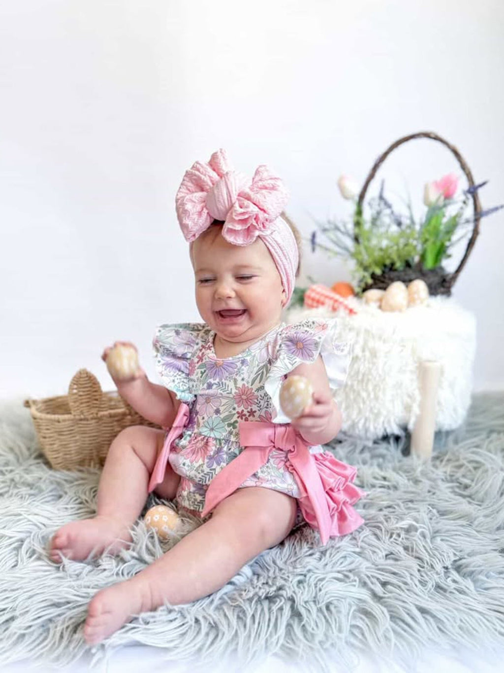Girls Pink Floral Sleeveless Baby Girls Romper