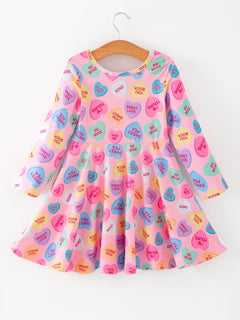 Toddler Girls Valentine Dress – Colorful Candy Heart Print Outfit