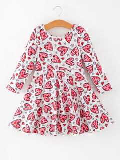 Toddler Girls Valentine Party Red Heart Print Dress