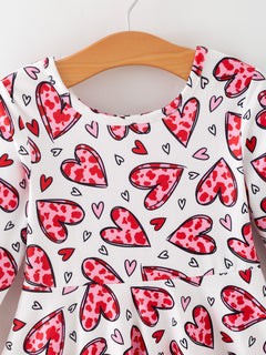 Toddler Girls Valentine Party Red Heart Print Dress