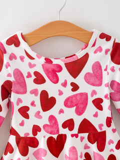 Toddler Girls Valentine Cute Pink Red Heart Print Dress