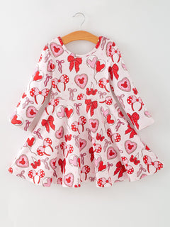 Toddler Girls Valentine Party Dress –Bow Heart Print Outfit