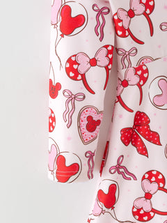 Toddler Girls Valentine Party Dress –Bow Heart Print Outfit