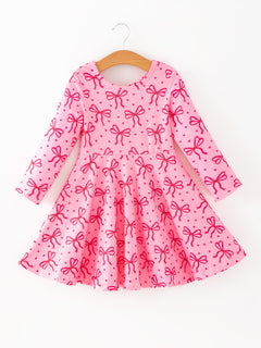 Toddler Girls Valentine’s Day Pink Bow Print Dress