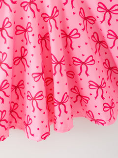 Toddler Girls Valentine’s Day Pink Bow Print Dress