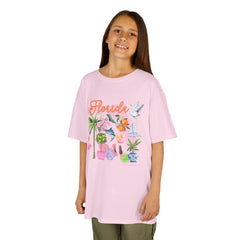 Bee Sunny Florida Floral Girls Short Sleeve Heavy Cotton Gildan Youth Hive Tee