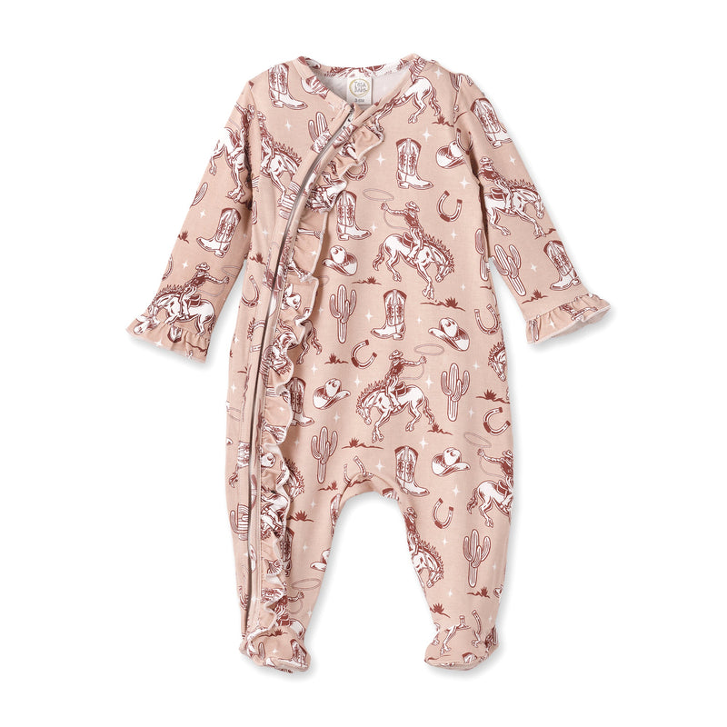 Wild Wrangler/Pink Bamboo Ruffle Zipper Romper