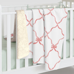 Three Bees Trellis Bow Cozy Sherpa Fleece Blanket - Red
