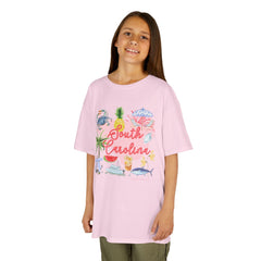 Bee Southern South Carolina Floral Girls Short Sleeve Heavy Cotton Gildan Youth Hive Tee
