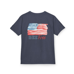 Bee Free American Flag with Bee Stars Short Sleeve Youth Unisex Hive Tee