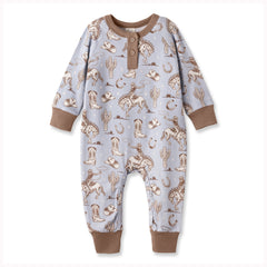 Wild Wrangler/Blue Western Bamboo Henley Cowboy Romper