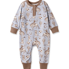 Wild Wrangler/Blue Western Bamboo Henley Cowboy Romper