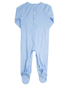 Baby Rattle Smocked Knit Onesie In Blue