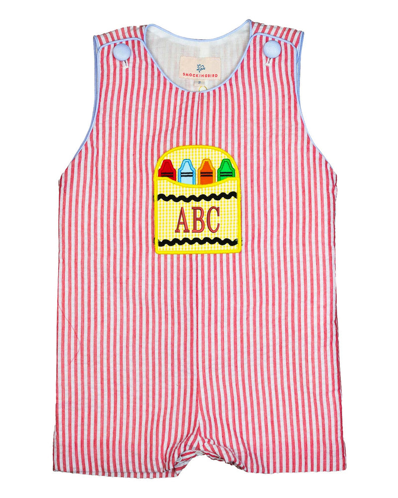 Crayon Pocket Red Seersucker Shortall- FINAL SALE