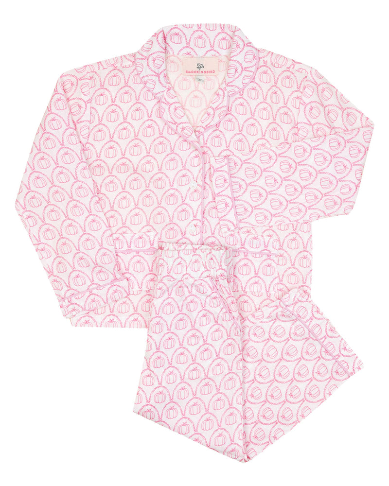 Pink Pumpkin Scallop Print Pajama Set- FINAL SALE