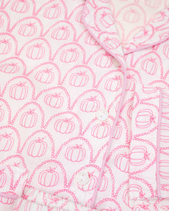Pink Pumpkin Scallop Print Pajama Set- FINAL SALE