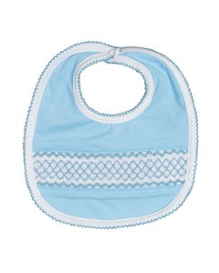 Geometric Smocked Blue Knit Bib- FINAL SALE