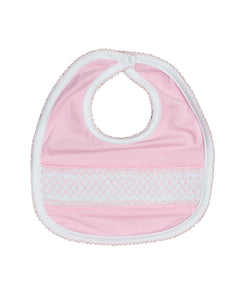 Geometric Smocked Pink Knit Bib- FINAL SALE
