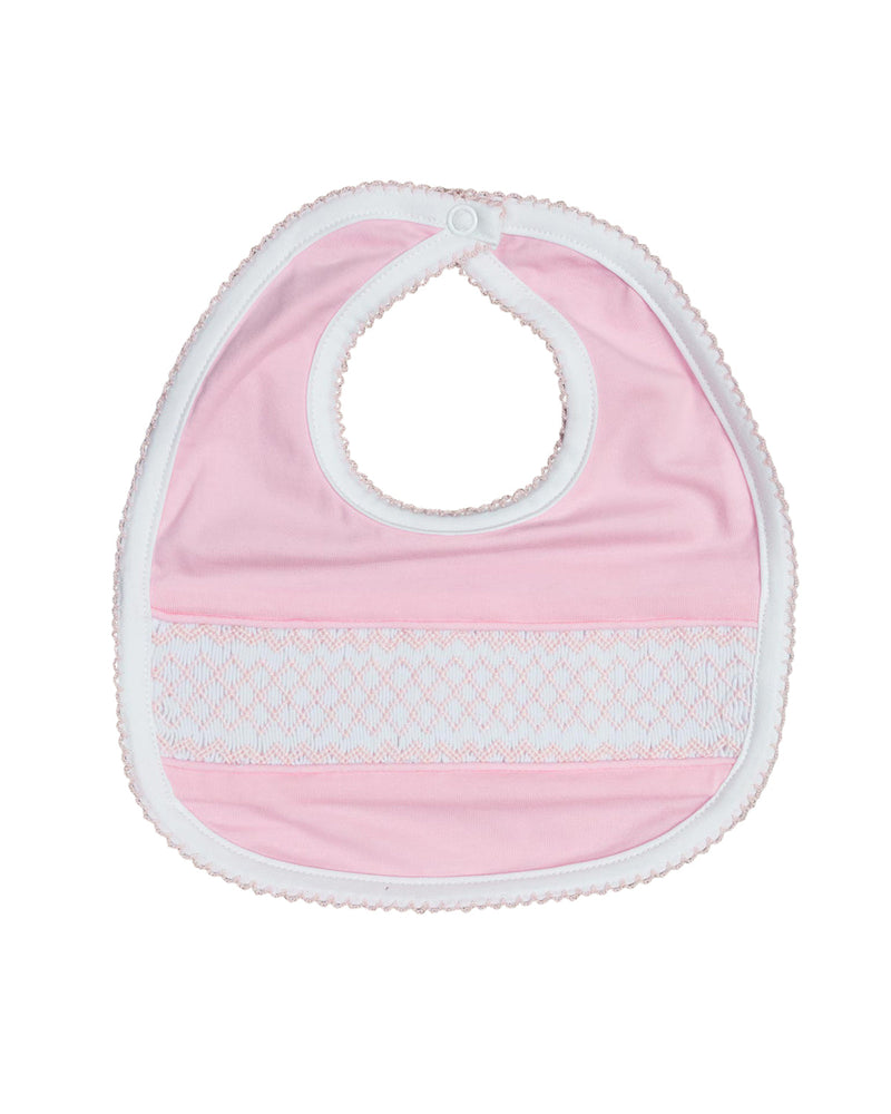 Geometric Smocked Pink Knit Bib- FINAL SALE