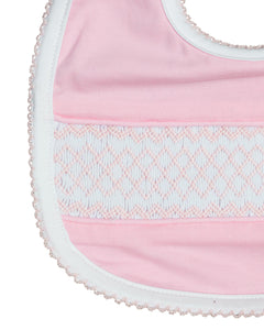 Geometric Smocked Pink Knit Bib- FINAL SALE