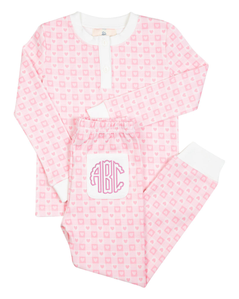 Pink Checked Hearts Knit Pajama Set- FINAL SALE