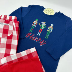 Christmas Nutcracker Trio Embroidery Boys Long Sleeve Shirt