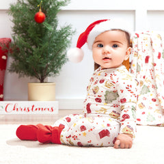 Bamboo Holiday Baby Zip Romper – Christmas One-Piece Pajamas - Noel