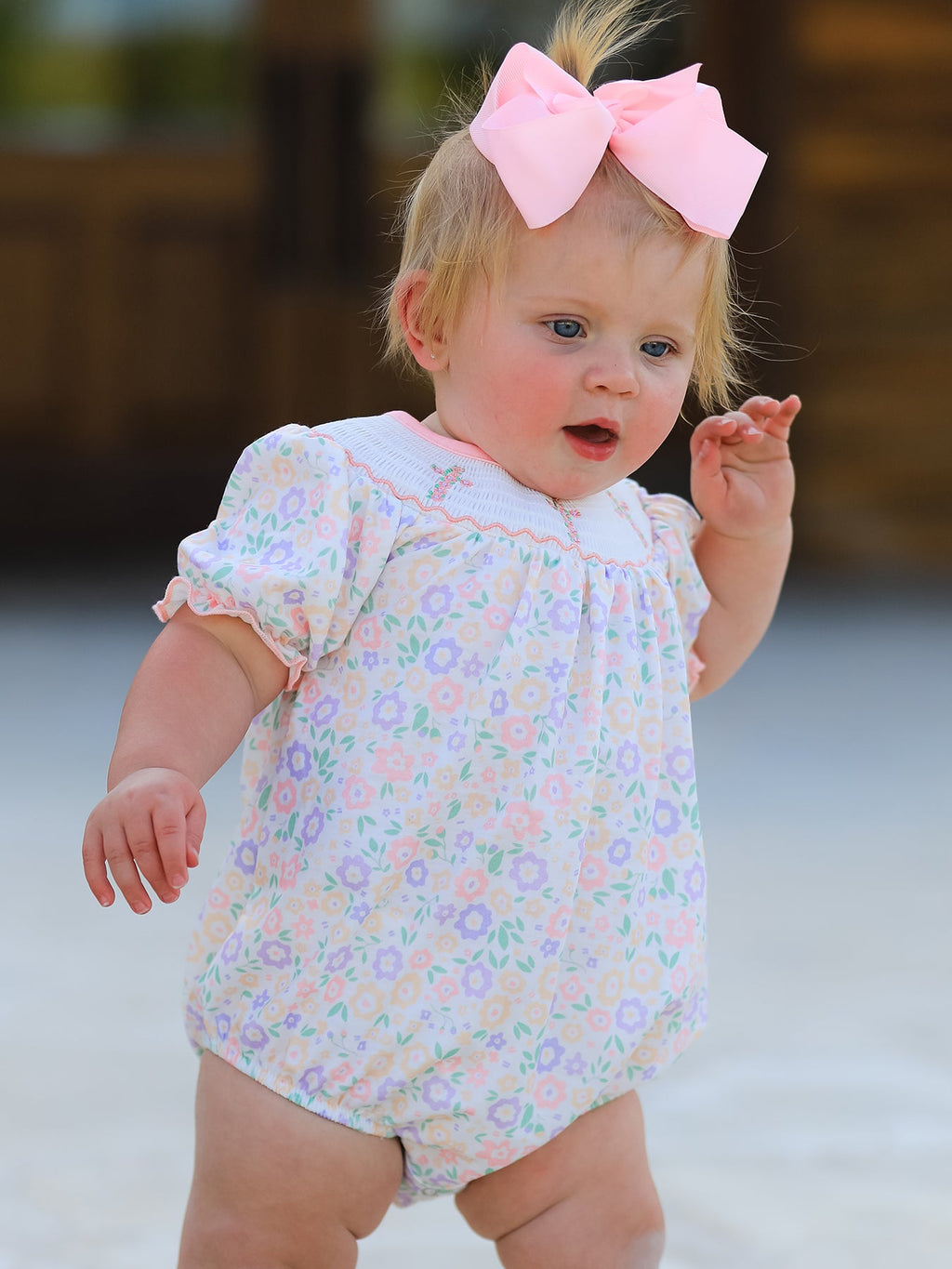 Spring Summer Cross Smocking Embroidery Colorful Romper