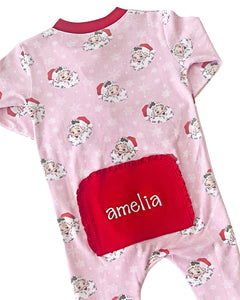 Vintage Santa Pink Knit Zip Up Pajamas-FINAL SALE