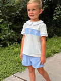 Blue Smocked Church Christ Bishop Christening Toddler Boys'Set