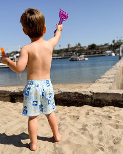 Coastal Stamps in Pastel Swim Trunks- FINAL SALE