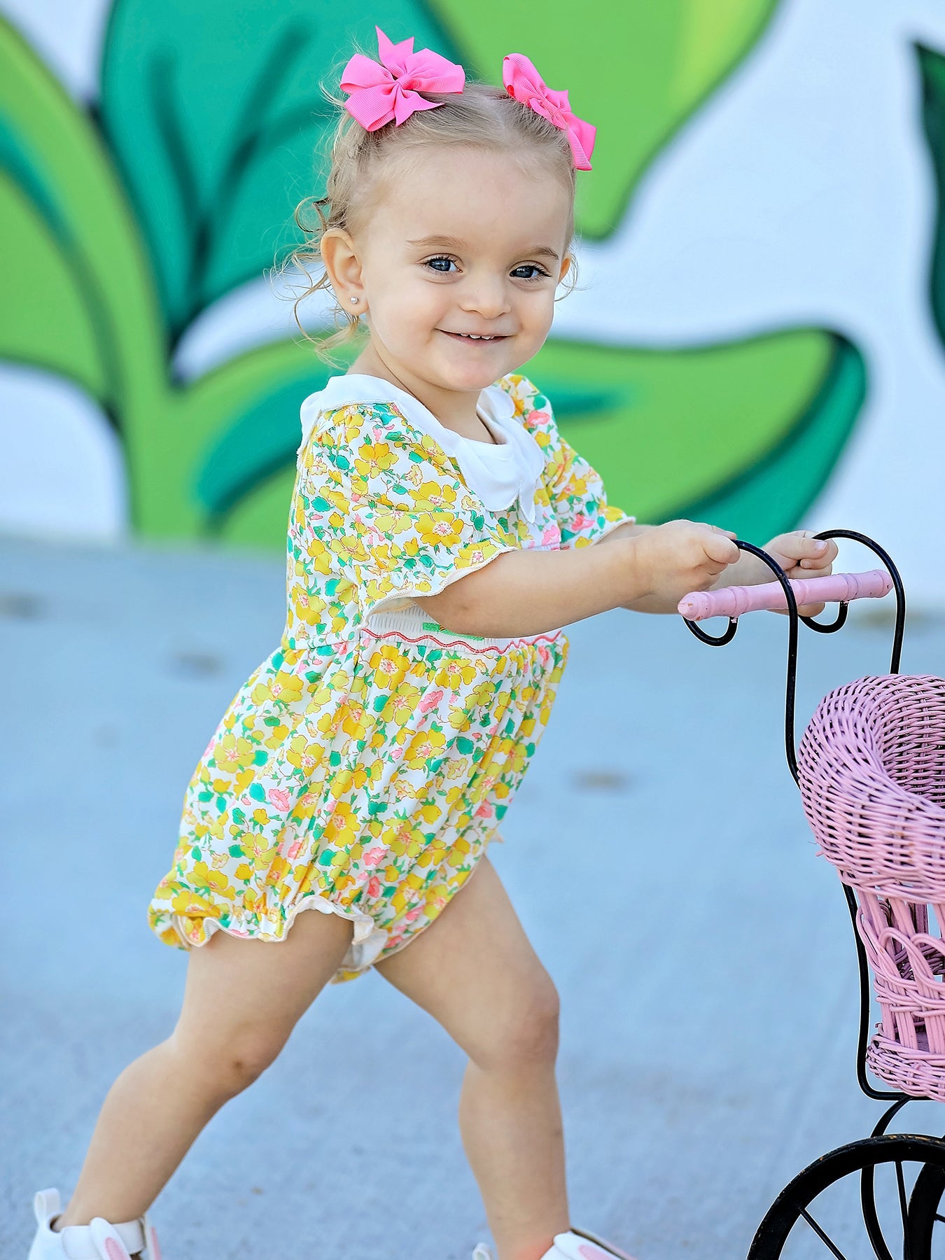 Easter Yellow Chick Embroidery Floral Baby Girl Romper Petal Collar