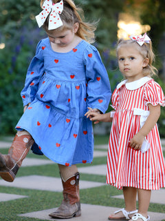 Denim Heart Dress for Girls – Long Sleeve Valentine Outfit