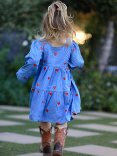 Denim Heart Dress for Girls – Long Sleeve Valentine Outfit