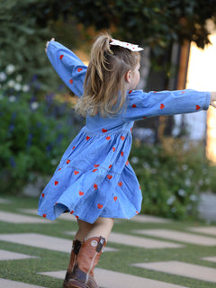 Denim Heart Dress for Girls – Long Sleeve Valentine Outfit