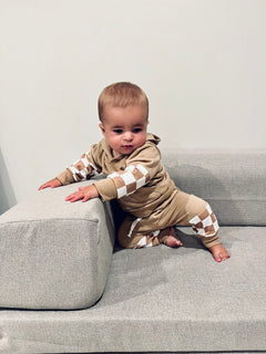 Ace Jogger Set | Neutral Checkered Toddler Outfit