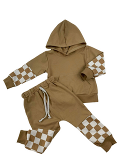 Ace Jogger Set | Neutral Checkered Toddler Outfit
