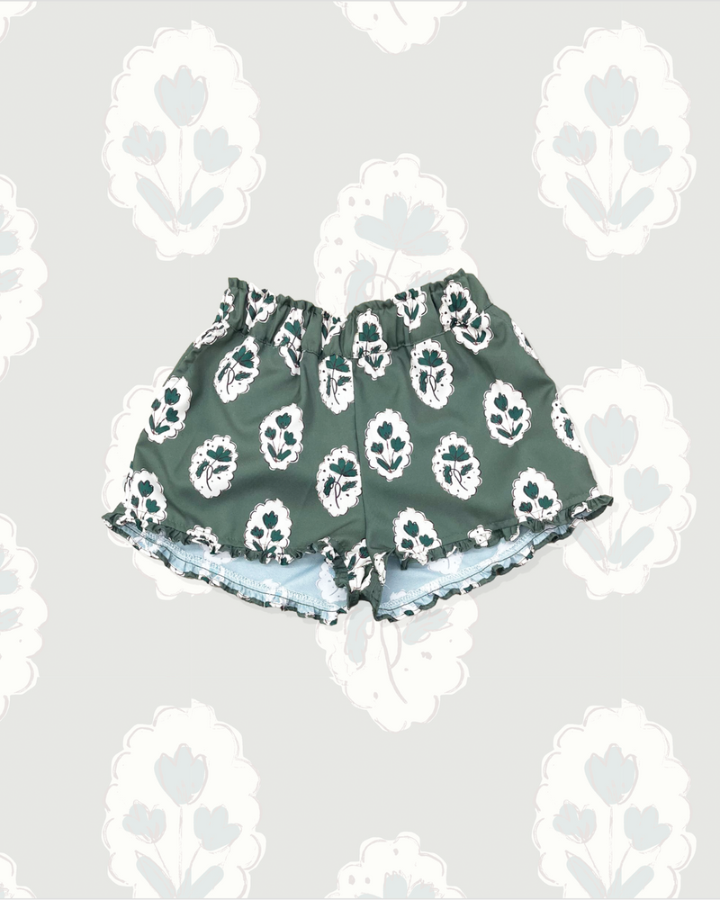 Girls Alcott Ruffle Short in Intaglio Green | Classic Fall Cotton Short with Pockets