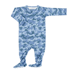 Blue Camouflage Zipper Footie