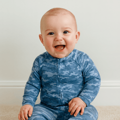 Blue Camouflage Zipper Footie